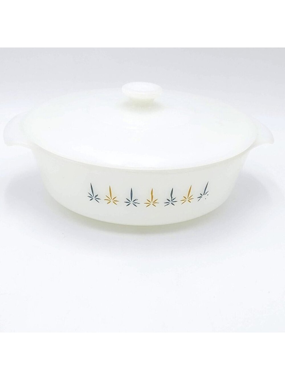 Fire-King Anchor Hocking Astro Blue & Gold Atomic Starburst Casserole Dish -Lid